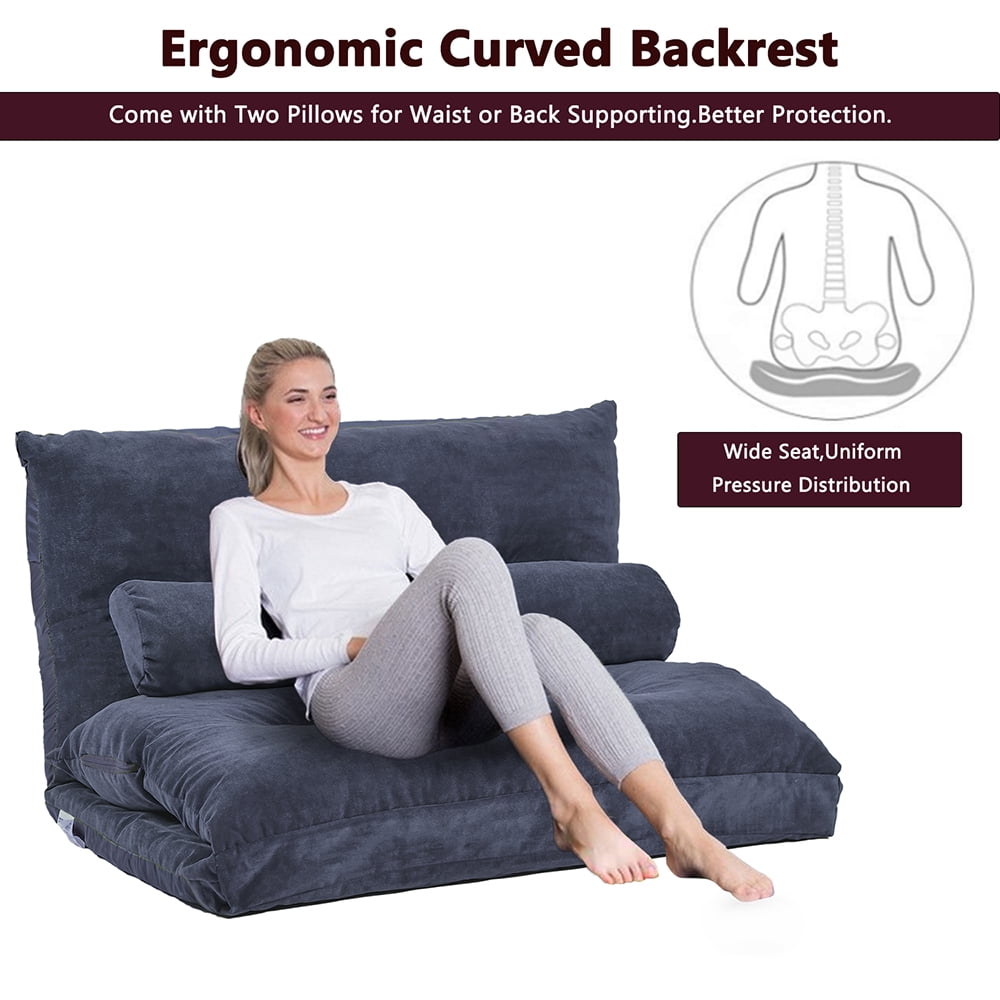 Kepooman Futon Sofa, Adjustable Folding Sofa Bed with Two Pillows, Lounge Sofa for Home Hotel Kepooman Futon Sofa, Adjustable Folding Sofa Bed with Two Pillows, Lounge Sofa for Home Hotel