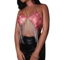 thumbnail image 2 of TRKIYQC Mujeres Casual Tank Tops, Color sólido Sin Mangas Sin Espalda Rhinestones Borla Halter Crop Tops con Gargantilla TRKIYQC moda, 2 of 7