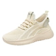 thumbnail image 3 of Womens Sneakers Breathable Knitted Slip on Soft Sole Tennis Shoes Comfortable Lace up Antislip Solid Color Sneakers Beige Size 7, 3 of 7