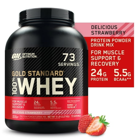 Optimum Nutrition, Gold Standard 100% Whey Protein Powder, Delicious Strawberry, 5 lb, 73 Servings