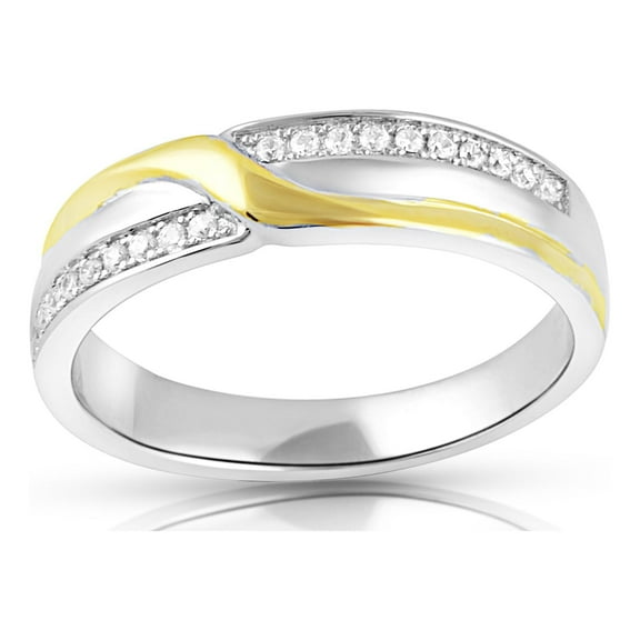 Two Tone Sterling Silver Cz X Ring for Women and Teens - Size 8