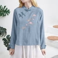 thumbnail image 2 of Aoiroe Women's Linen Shirts Retro Mandarin Collar Chinese Frog Button Tops Blouse Blue M, 2 of 5