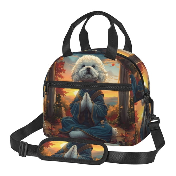 Balery Sunset Meditating Bichon Frise Bolsa de Almuerzo Impresa, Caja de Almuerzo Reutilizable, Bolsa Térmica Aislada para Almuerzo, Bolsa Antiderrames