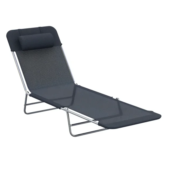 Folding Steel Adjustable Reclining Outdoor Chaise Lounge Chair - Black