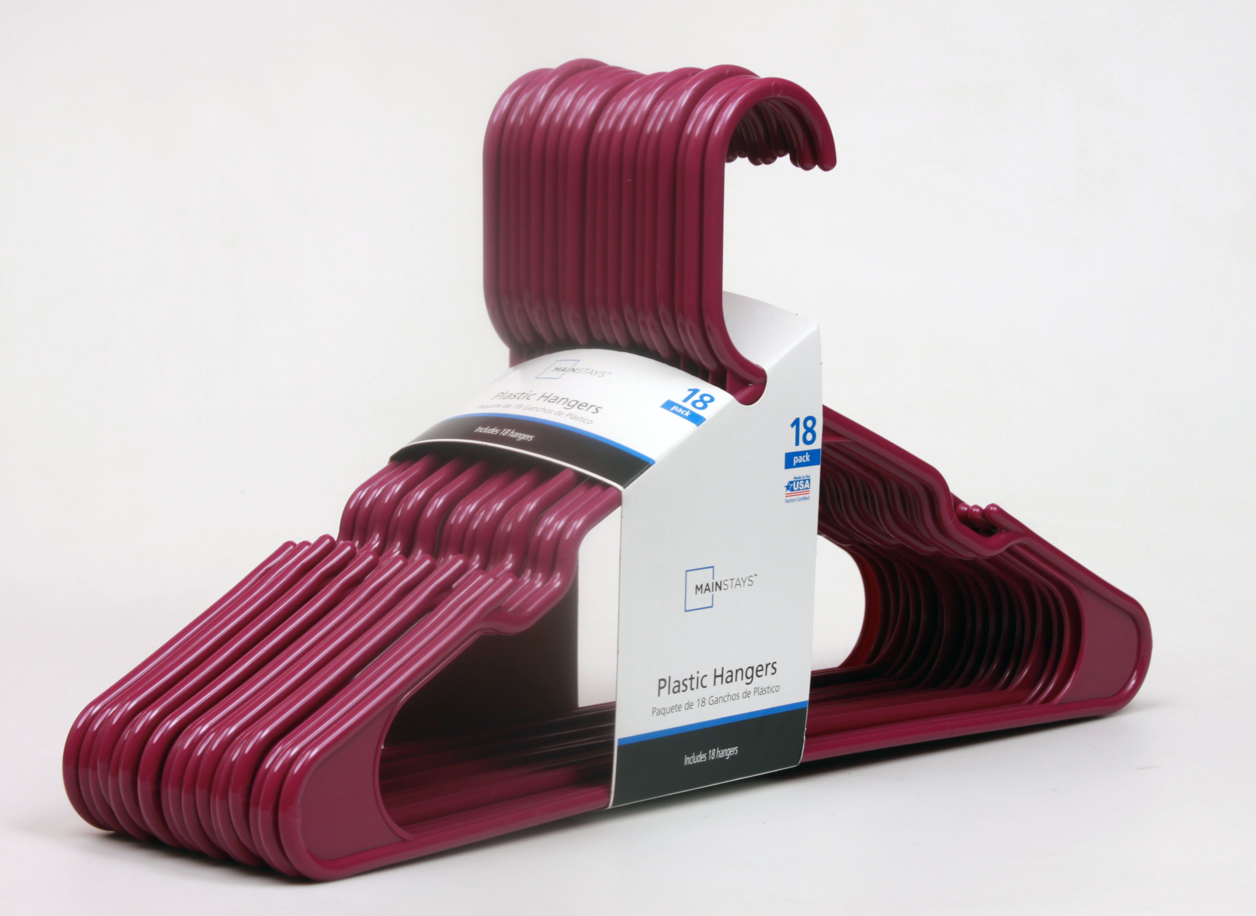 Mainstays Plastic Clothing Hangers, 18 Pack, Berry Bright