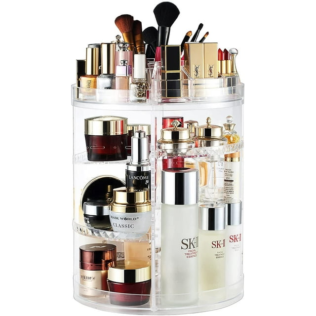 Organisateur de Maquillage, Étui de Rangement Cosmétique Rotatif à 360 Degrés avec 8 Couches Grande Capacité, Convient aux Bijoux, Pinceaux de Maquillage, Rouges à Lèvres et Plus, Transparent Clair