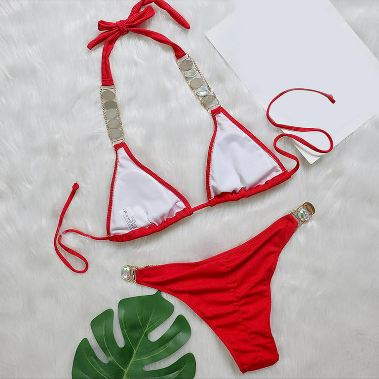 Fashion (red 3039) Mini Bikini Swimwear For Women 2023 Halter