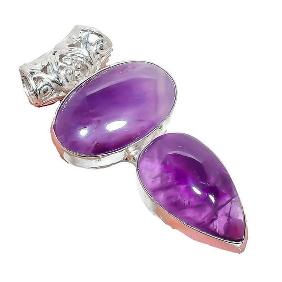 Sage Amethyst Gemstone Handmade 925 Sterling Silver Jewelry Pendant 2.17" AH-936