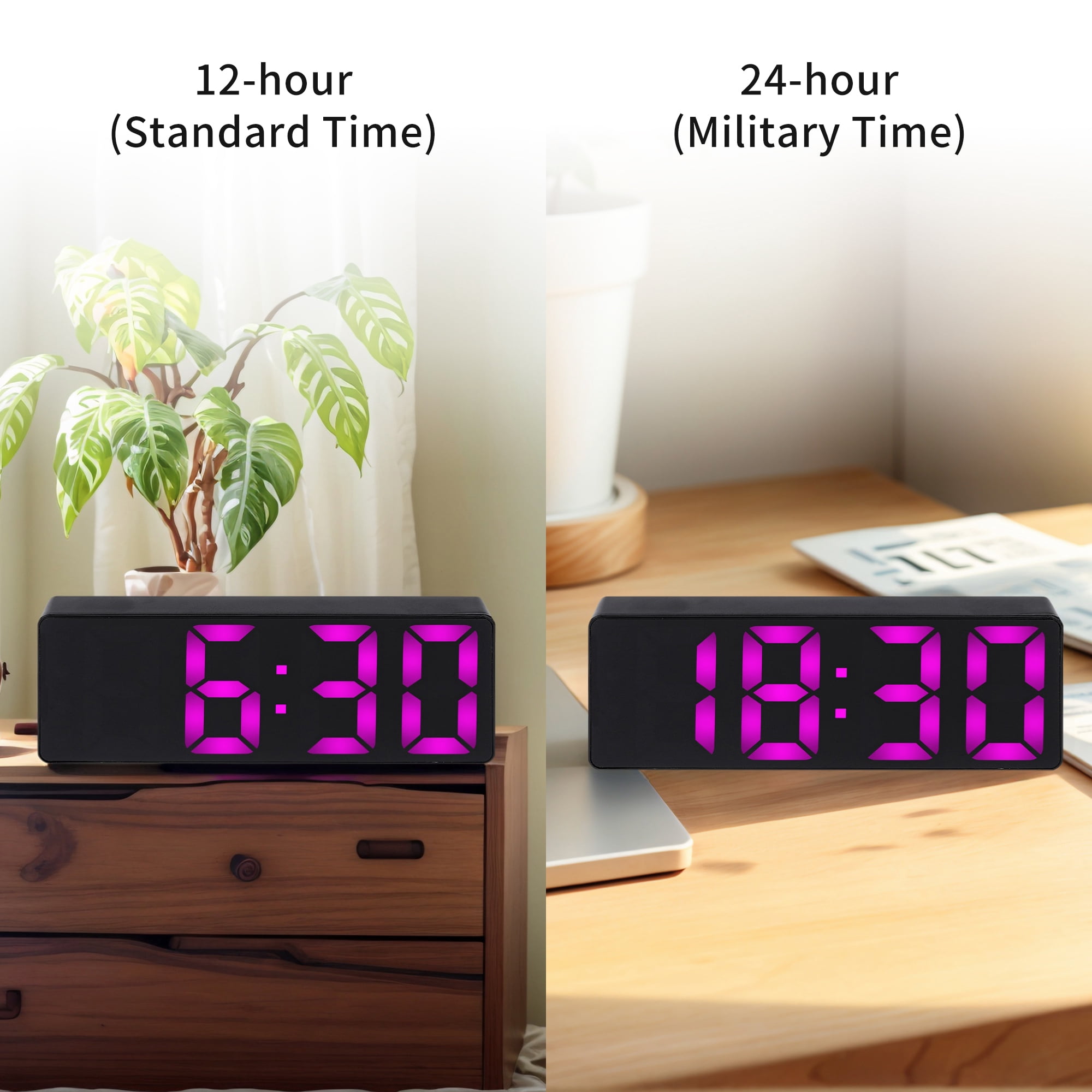 Unique Bargains 2 Pcs Small Digital Alarm Clock for Deep Sleepers Green/Pink