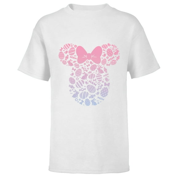 Disney Minnie Mouse Icon Pink Gradient Easter Eggs & Bunnies - Short Sleeve T-Shirt for Kids - Customized-White