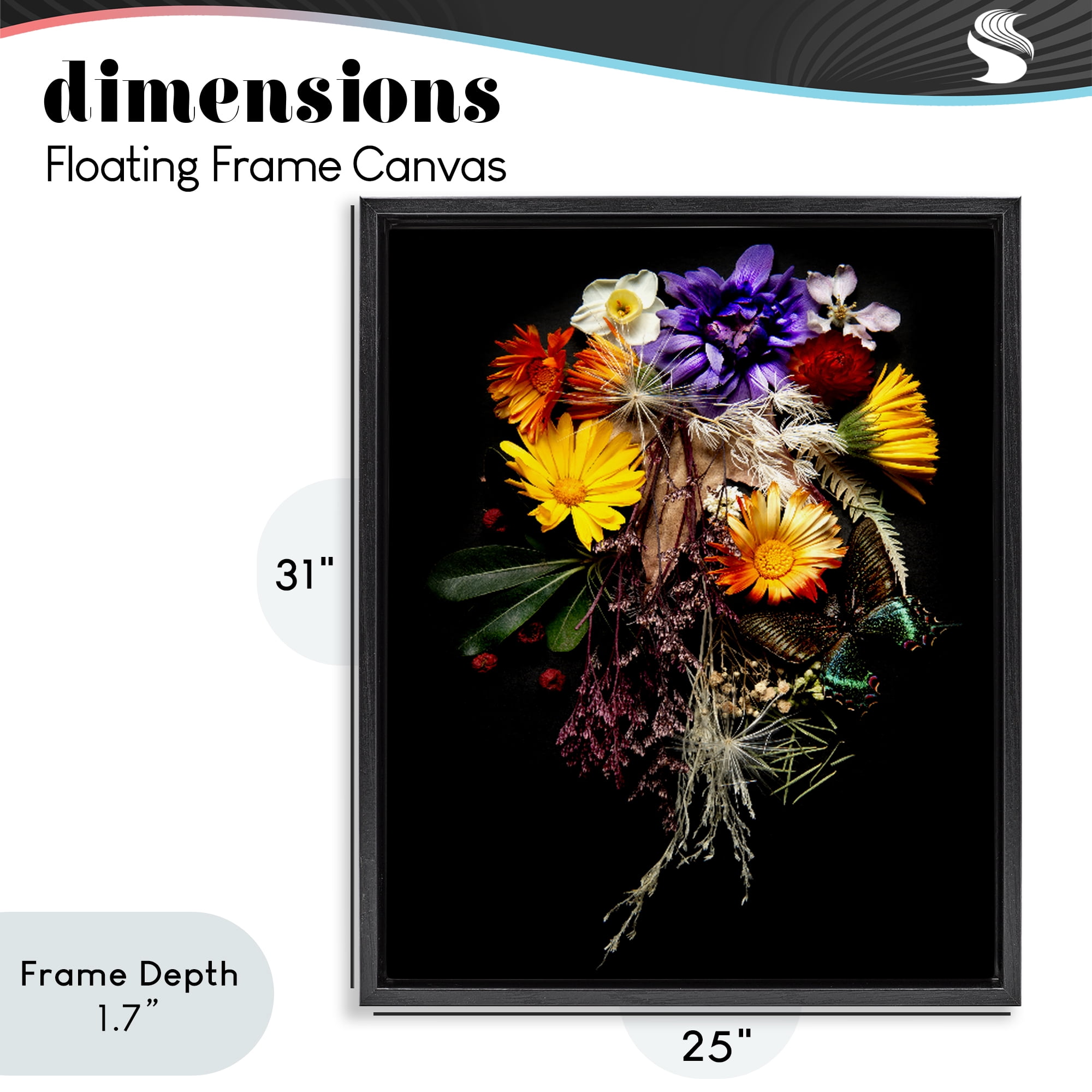 Stupell Industries Butterfly Adorned Arrangement Black Framed Floater Canvas Wall Art, design by Carl Kravats