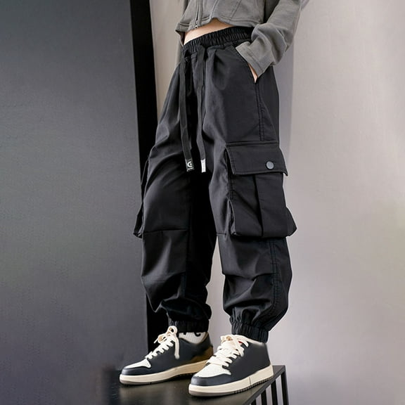 Bnwani Kids Cargo Pants Baggy Work Long Loose Cargo Solid Pockets Pants Black 5 Years