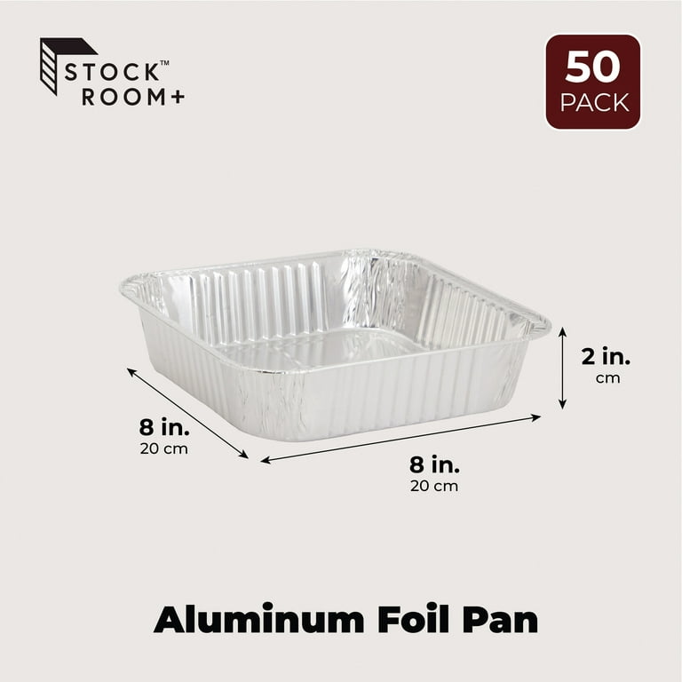Stockroom Plus 50 Pack 8x8 Disposable Aluminum Foil Pans for Baking, Square Trays for Meal Prep