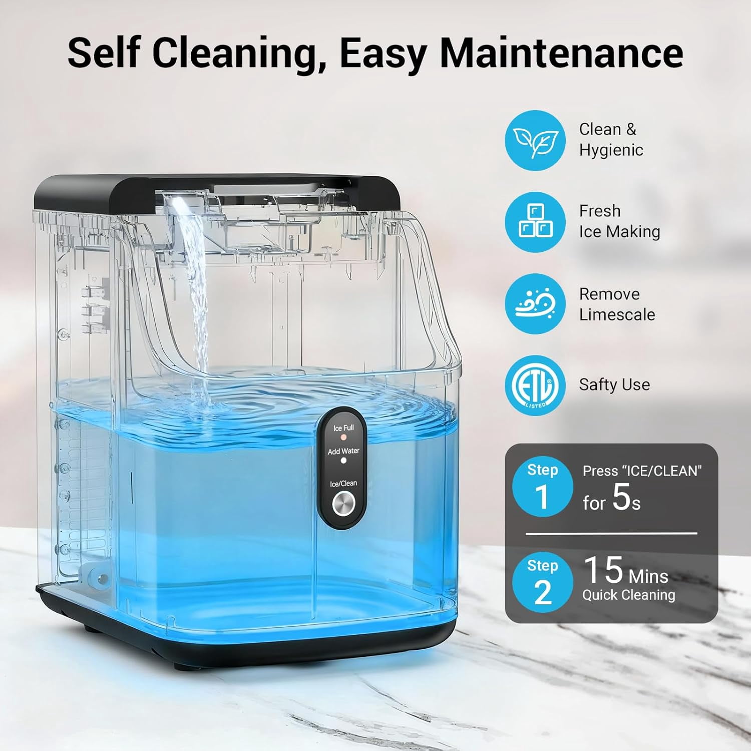 XUTUMM Nugget Ice Maker Machine, 35lbs Daily, Self-Cleaning, One-Touch, Home/Kitchen