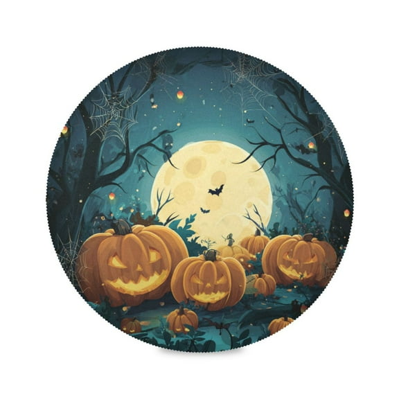 WOBOGO Cartoon Halloween Pumpkins Round Placemats Set of 1 Heat Resistant Washable Kitchen Table Decorations 15.4in
