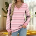 thumbnail image 2 of Ltctricy T Shirts for Women Trendy Lantern Long Sleeve V Neck Striped T Shirts Soft Casual Tees Loose Tunic Blouses(Pink,X-Large), 2 of 5