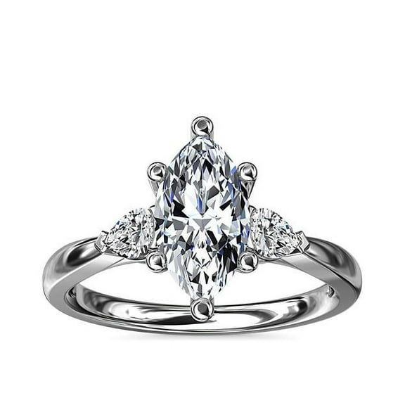 0.70 T.C.W Excellent Marquise Cut Genuine Diamond Beautiful Three Stone Proposal Ring for her Solid 14K White Gold Size 7