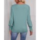 thumbnail image 5 of Jersey de mujer con manga abullonada y cuello redondo, decoración de botones, Color sólido, corte holgado, Top para otoño, verde lago XL, 5 of 8