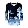 thumbnail image 4 of T Shirt for Women V Neck Three Quarter Sleeve Fashion Streetwear Loose Fit Butterfly And Rose Graphic Print Breathable Top, 4 of 6