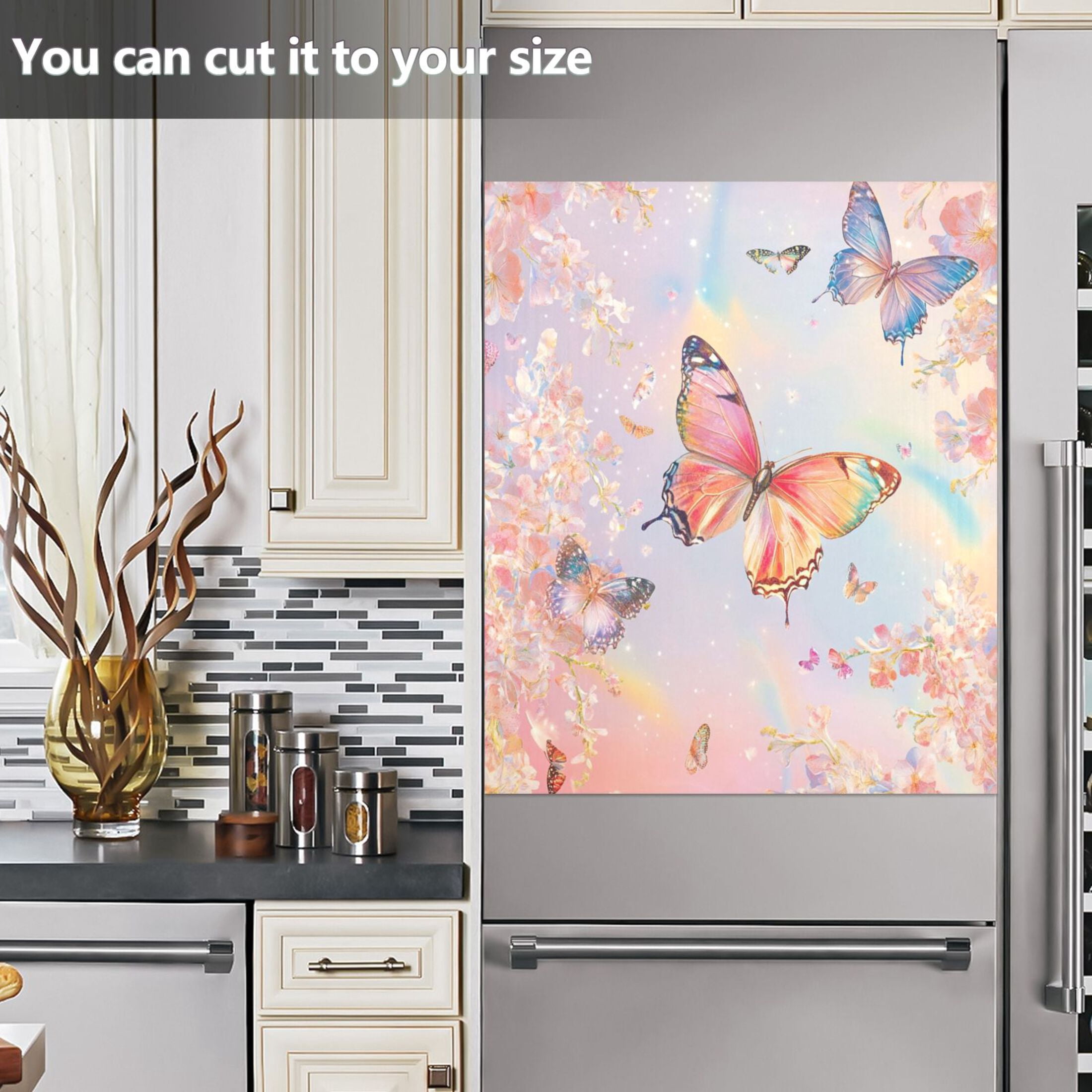 Dishwasher Magnetic Sticker 23x26 Inch Refrigerator Magnetic Sticker Washing Machine Magnetic Sticker Kitchen Panel Magnetic Sticker Home Decor Light Pink Flower Butterfly