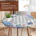 thumbnail image 4 of Watercolor Flowers Round Tablecloth, Fitted Table Cover with Elastic for 45"-54" Round Tables, Spring Butterflies Floral Gray Plaid Table Cloth Outdoor Indoor Dinning Party Waterproof Tablecloths, 4 of 7