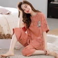 thumbnail image 1 of Pyjama d'Été Deux Pièces pour Femmes, Manches Courtes, Grande Taille, Tenue de Détente, 1 of 4