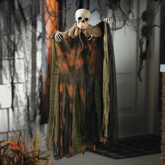 ATC Halloween 29 1/2" Hanging Pumpkin Man with Burlap Skeleton Head - Orange