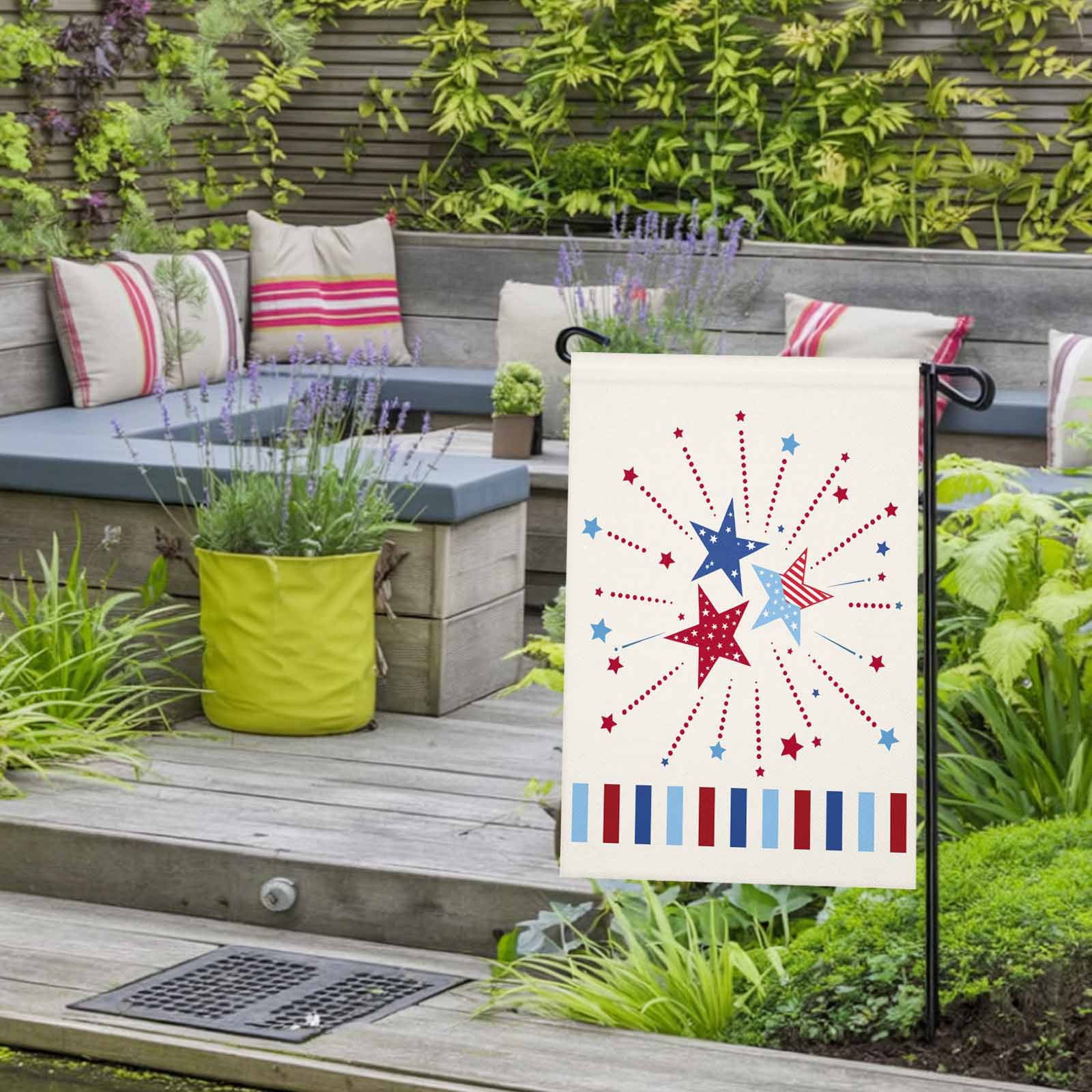4th of July Garden Flags USA Flag Stripes Garden Flag Double Sided Welcome Flag Patriotic Stars Red White and Blue Independence Day Yard Flags for Outdoor Lawn Porch Memorial Day Decor 28x40 Inch