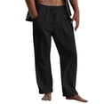 thumbnail image 2 of Ceisia Men's Solid Color Cotton Linen Casual Pants Loose Straight Leg Drawstring Trousers for Summer Black L Gifts, 2 of 9