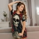 thumbnail image 3 of Fotbe Gothic Skull With Roses Bata de Dormir para Mujer con Estampado, Camisón de Algodón de Manga Corta, Ropa de Dormir Casual, 3 of 6