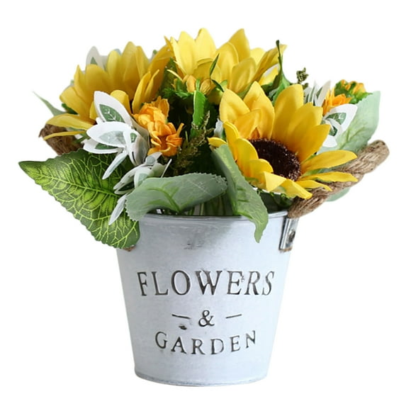 (Type B sunflower) sunflower sunflower retro tin bucket thick hemp rope simulation bonsai plant set fake flower decoration