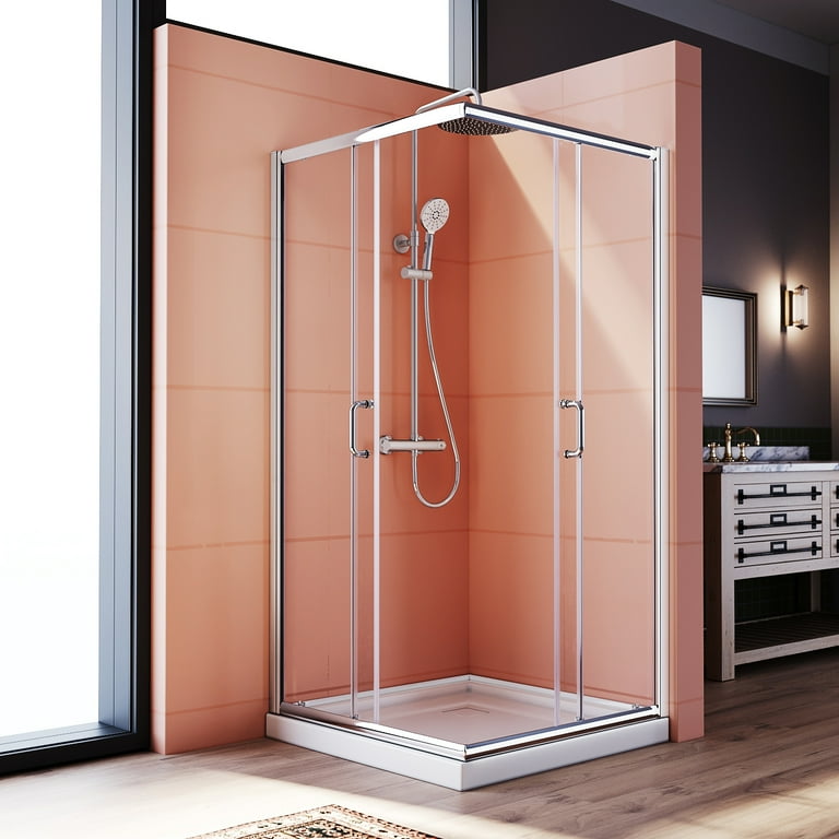 SUNNY SHOWER Double Sliding Shower Door Bathroom Shower Enclosure Glass  Door