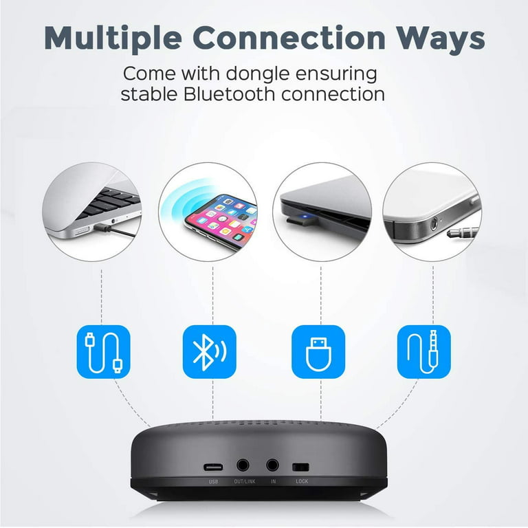 Portable Bluetooth Conference Speaker EMEET Luna Lite USB Speakerphone  VoiceIA Noise Cancelling Gray