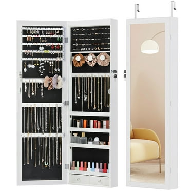 Bigleap Mirror Jewellery Cabinet Lockable Wall Mounted Jewelry Armoire Organizer with 6 LED Light