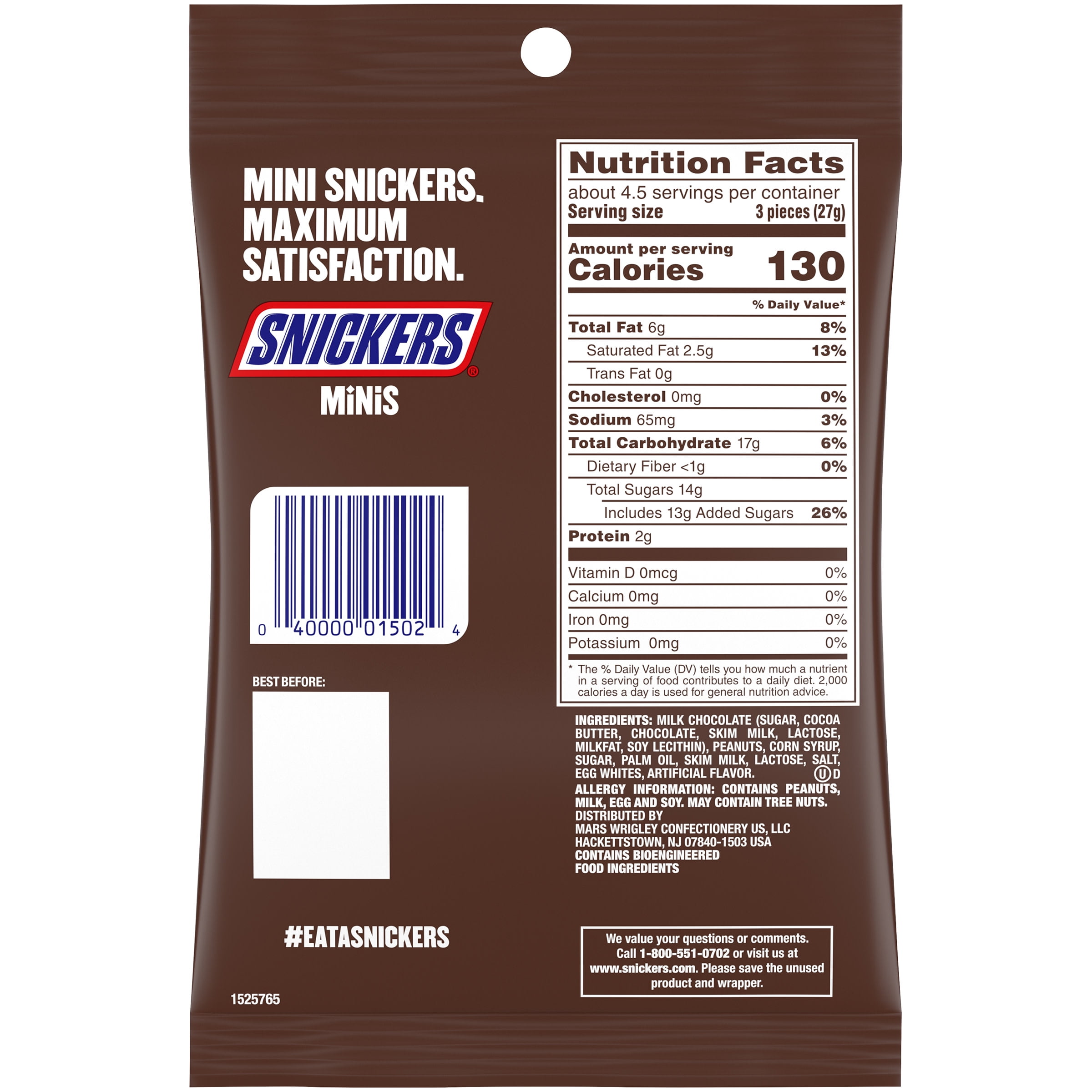 Snickers Minis Size Chocolate Bars, Milk Chocolate, 40 oz Bag, 2 Bags/Pack,  Delivered in 1-4 Business Days (20900412)