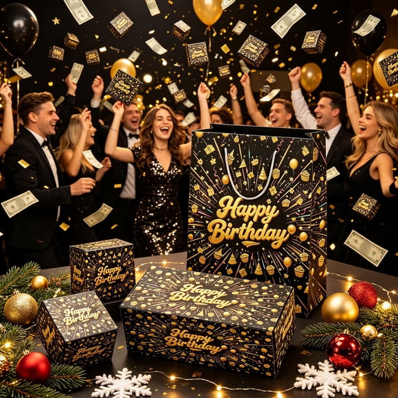 Happy Birthday Surprise Gift Box Explosion for Money - DIY Popup Folding Bounce Explosion Gift Box with Sequins- Birthday Money Bank - Cash Gift Idea for Women Men, 10 Box