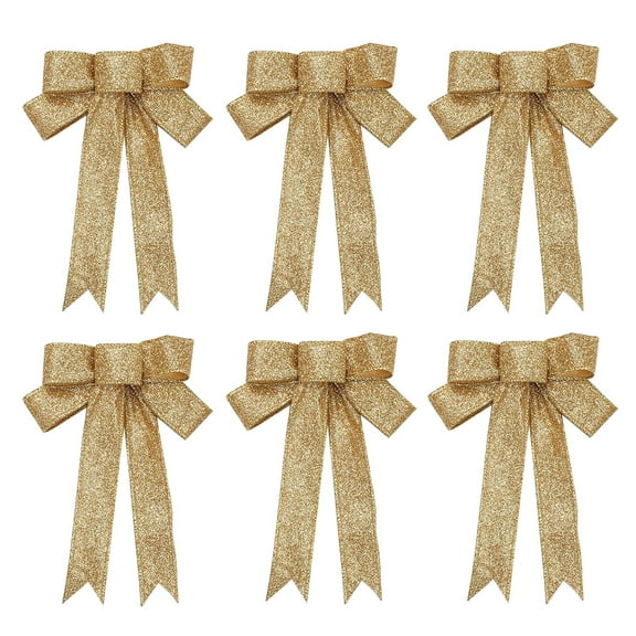 SGTRGFHY Ribbon Wreath Bow 10in Wide, 18in Long Tails, Christmas Tree Ribbon, Winter Decoration, Christmas Decor, Front Door Decor 6pc Gold