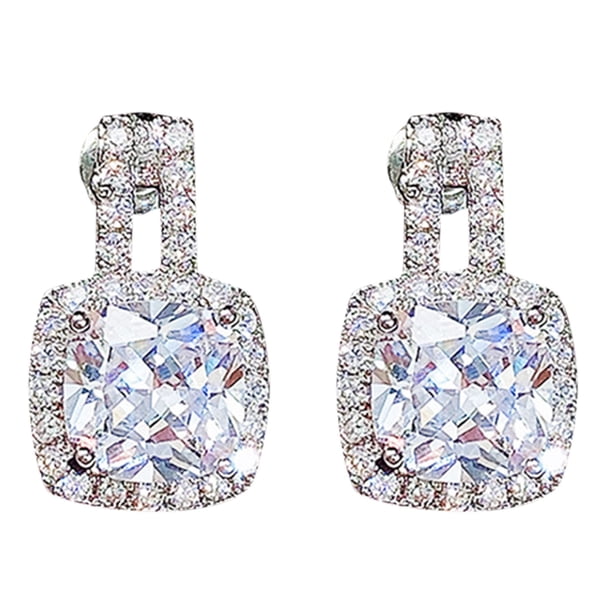Pendientes clásicos para niñas con cristal plateado, delicados pendientes de zirconia cúbica grande para mujer
