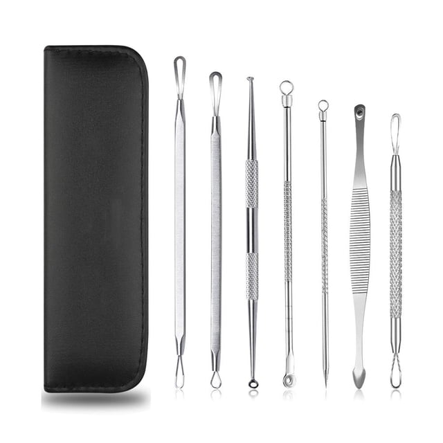 Blackhead Remover Extractor Tool Kit, 7 in 1 Tools Kit Pimple Popper Tool Kit Blemish Remover Kit Professional Comedone Extractor for Nose Face Forehead (Black Leather Bag)