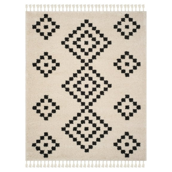 SAFAVIEH Moroccan Fringe Shag Serafim Geometric Area Rug, Cream/Charcoal, 6'7" Square