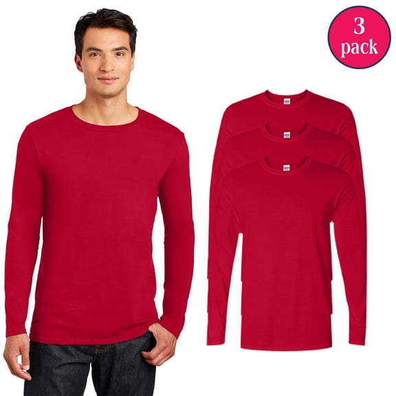 Gildan Softstyle Cotton Long Sleeve T-Shirt, Adult’s Narrow Width Side Seam Red Tee, 3 Pack, S