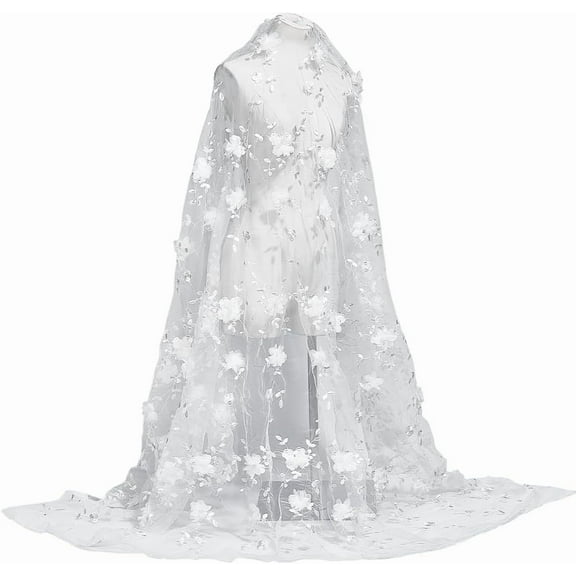 2.2yards Embroidered Flower Fabric 59-64.5inch Wide 3D Flower Organza Lace Floral Mesh Embroidery Fabric