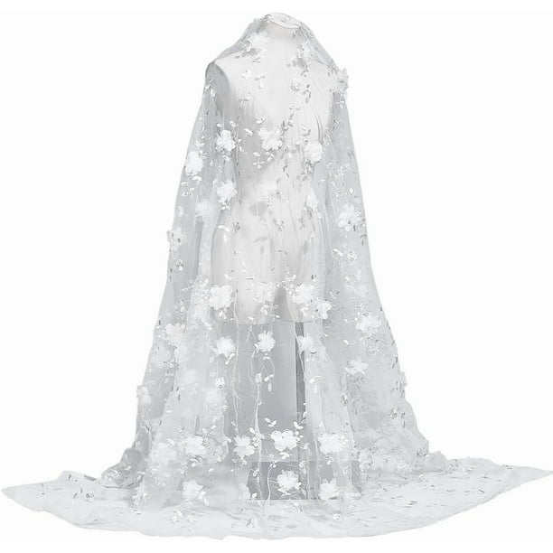 Tela de organza con bordado floral de 2,2 yardas (1,9-164 cm de ancho), encaje floral 3D.