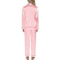 thumbnail image 3 of Womens Silk Satin Pajamas, PUTUO 2PC Womens Pajama Sets, Soft Long Sleeve Pajamas for Women Button Down Silk Satin Loungewear Set with Pockets, 3 of 8