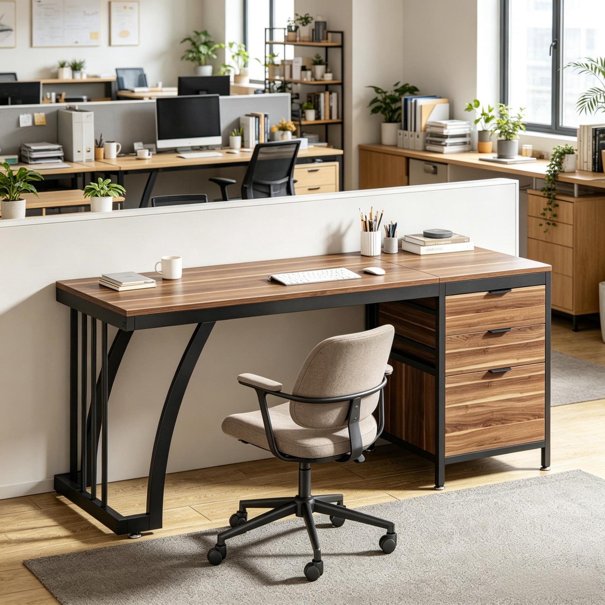 Industrial Computer Desk with File Drawer for Home Office