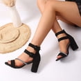 thumbnail image 4 of Xucatan Women's Rhinestone Block Heel Sandals, Faux Suede Open Toe Dress Shoes with Back Zipper, Sparkly Ankle Strap Pumps, Versatile Evening Party Footwear Gift, 4 of 9