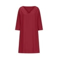 thumbnail image 3 of BangWanChi Red Dresses for Women Women鈥榮 Casual Loose 3/4 Sleeve Solid Round Neck Long Dresses, 3 of 5