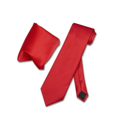 - Vesuvio Napoli Solid RED Color NeckTie & Handkerchief Men's Neck Tie Set