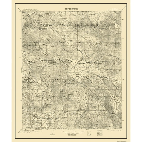 Topographical Map - Ramona California Quad - USGS 1903 - Vintage Wall Art