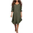 thumbnail image 3 of Zpzdpjkx Women's Notched V Neck 3/4 Sleeve Cotton Linen Midi Dress Loose Fit Irregular Ruffle Hem Casual Summer Dresses for Women, 3 of 7